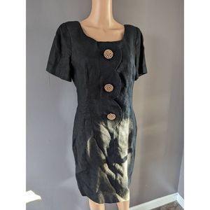 Vtg Santa Fe by Jim Tremblay Sz 10 Black Moygashel Irish Linen dress.